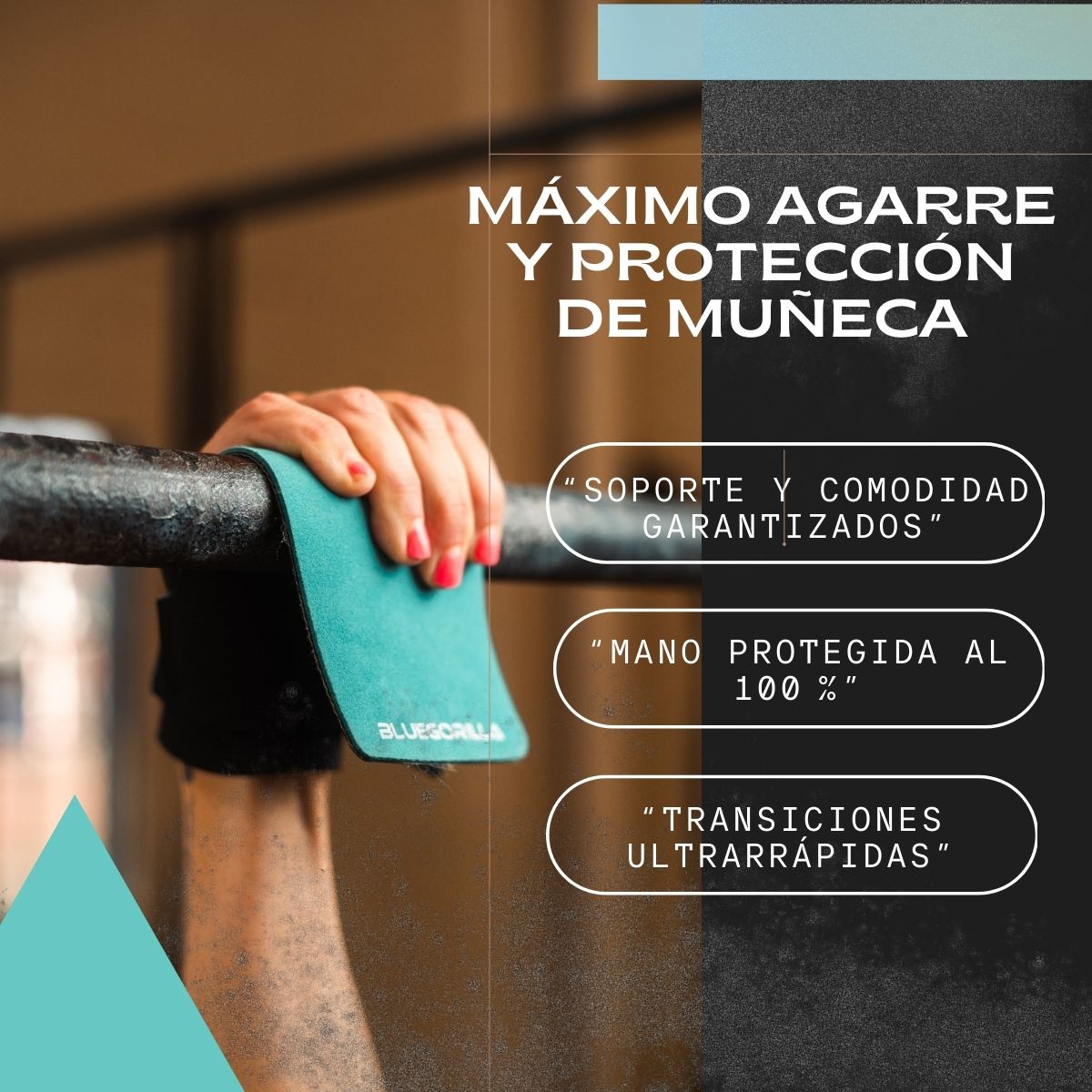 BLUEGORILLA® QUAD ULTRA - Calleras para CrossTraining y Functional Training | Grip RX sin Magnesio | Neopreno Reforzado en Muñeca | Máxima Protección y Rendimiento
