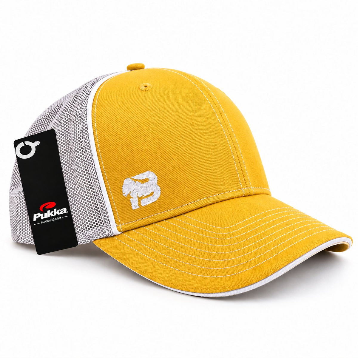 Gorra trucker BLUEGORILLA amarilla, vista lateral con rejilla transpirable