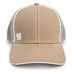 Gorra trucker BLUEGORILLA color crema con rejilla y logo gorila bordado, vista frontal