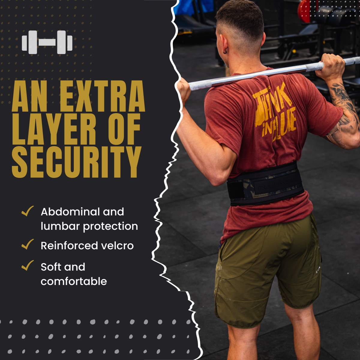 BLUEGORILLA® Cinturón Lumbar Gym. Levantamiento de Pesas y Entrenamiento. Parches. Diseñado para Altas Cargas