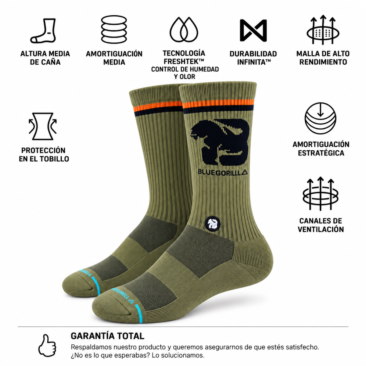 BLUEGORILLA® Calcetines Deportivos de Media Caña · Pack de 2 Pares
