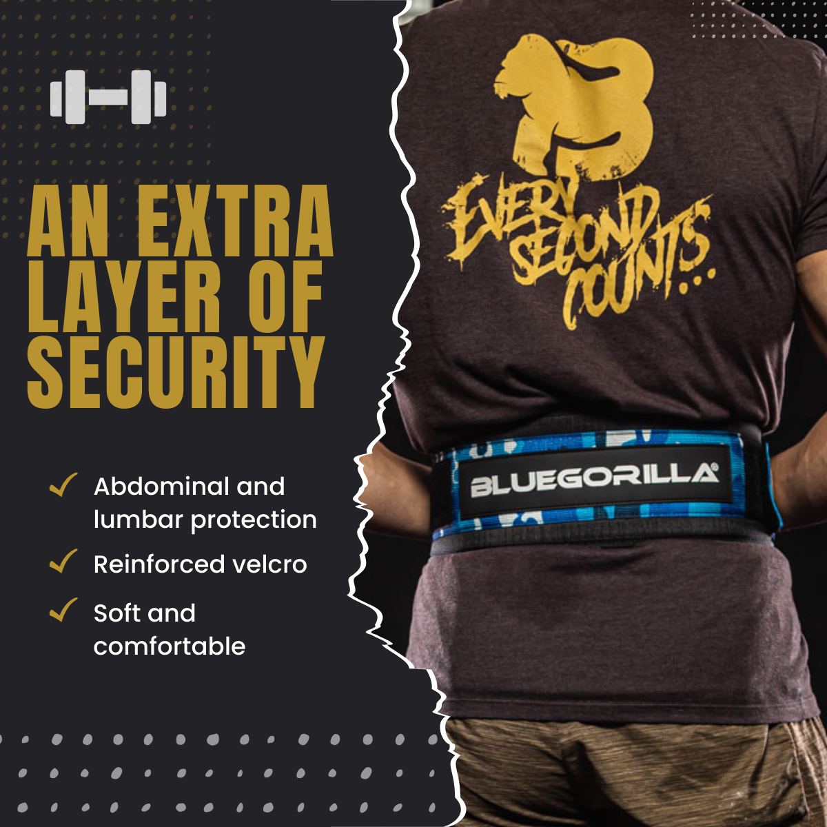 BLUEGORILLA® Cinturón Lumbar Gym. Levantamiento de Pesas y Entrenamiento. Parches. Diseñado para Altas Cargas