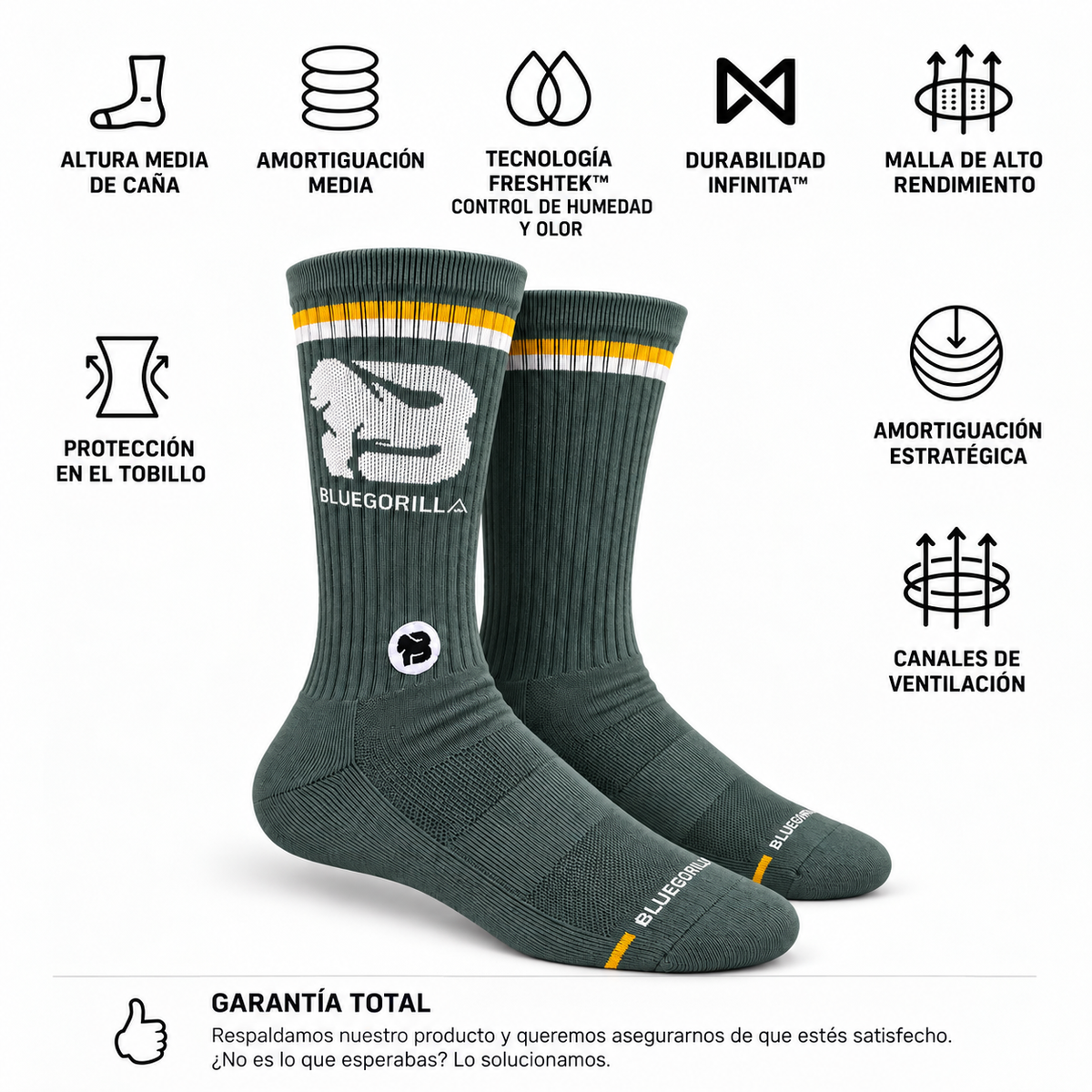 BLUEGORILLA® Calcetines Deportivos de Media Caña · Pack de 2 Pares