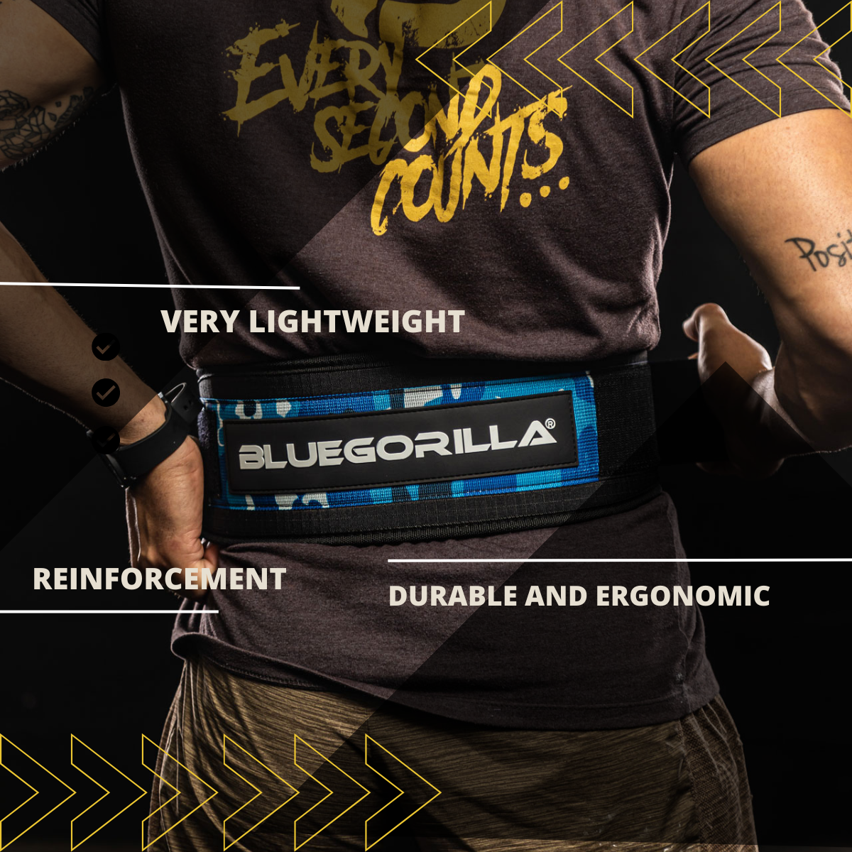 BLUEGORILLA® Cinturón Lumbar Gym. Levantamiento de Pesas y Entrenamiento. Parches. Diseñado para Altas Cargas