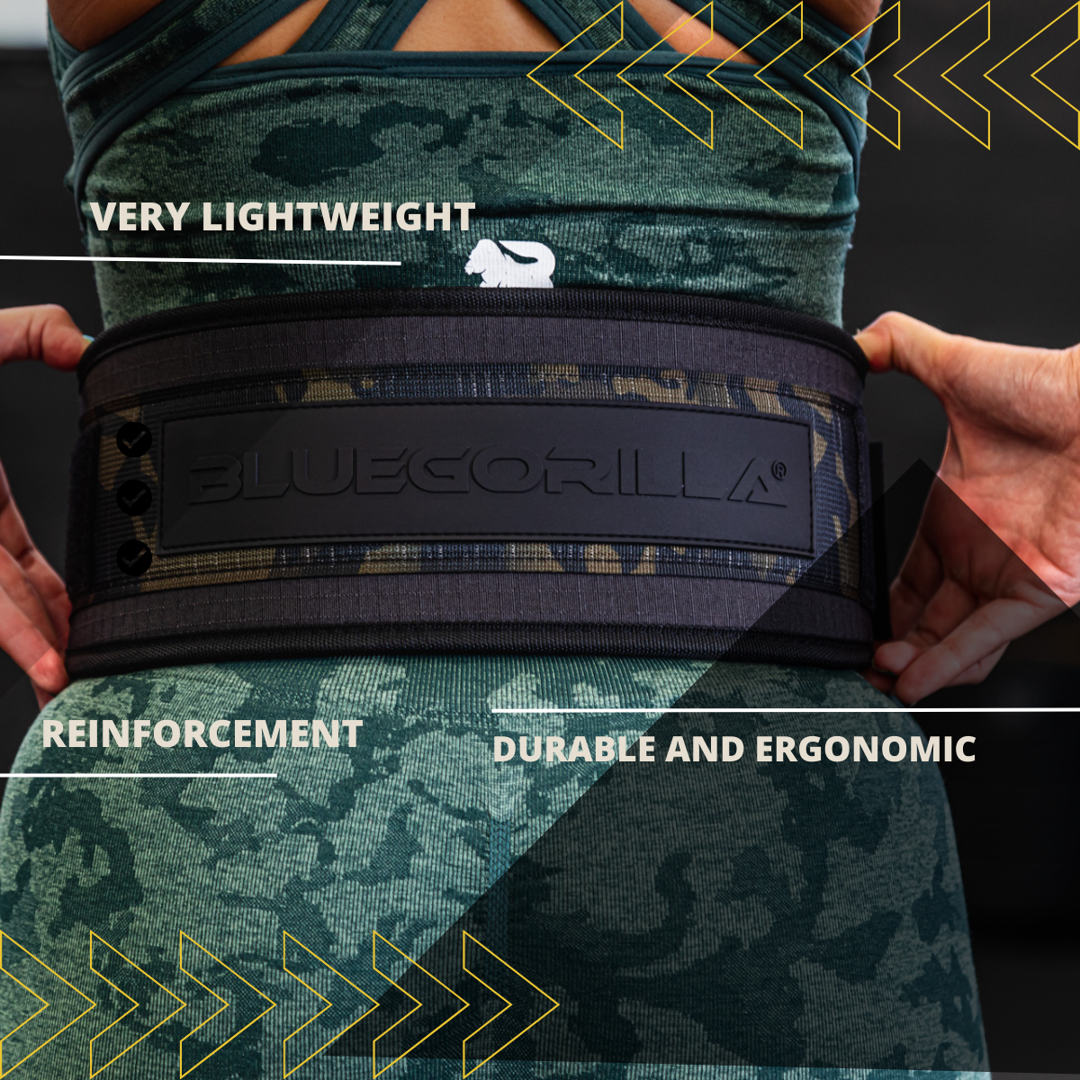 BLUEGORILLA® Cinturón Lumbar Gym. Levantamiento de Pesas y Entrenamiento. Parches. Diseñado para Altas Cargas