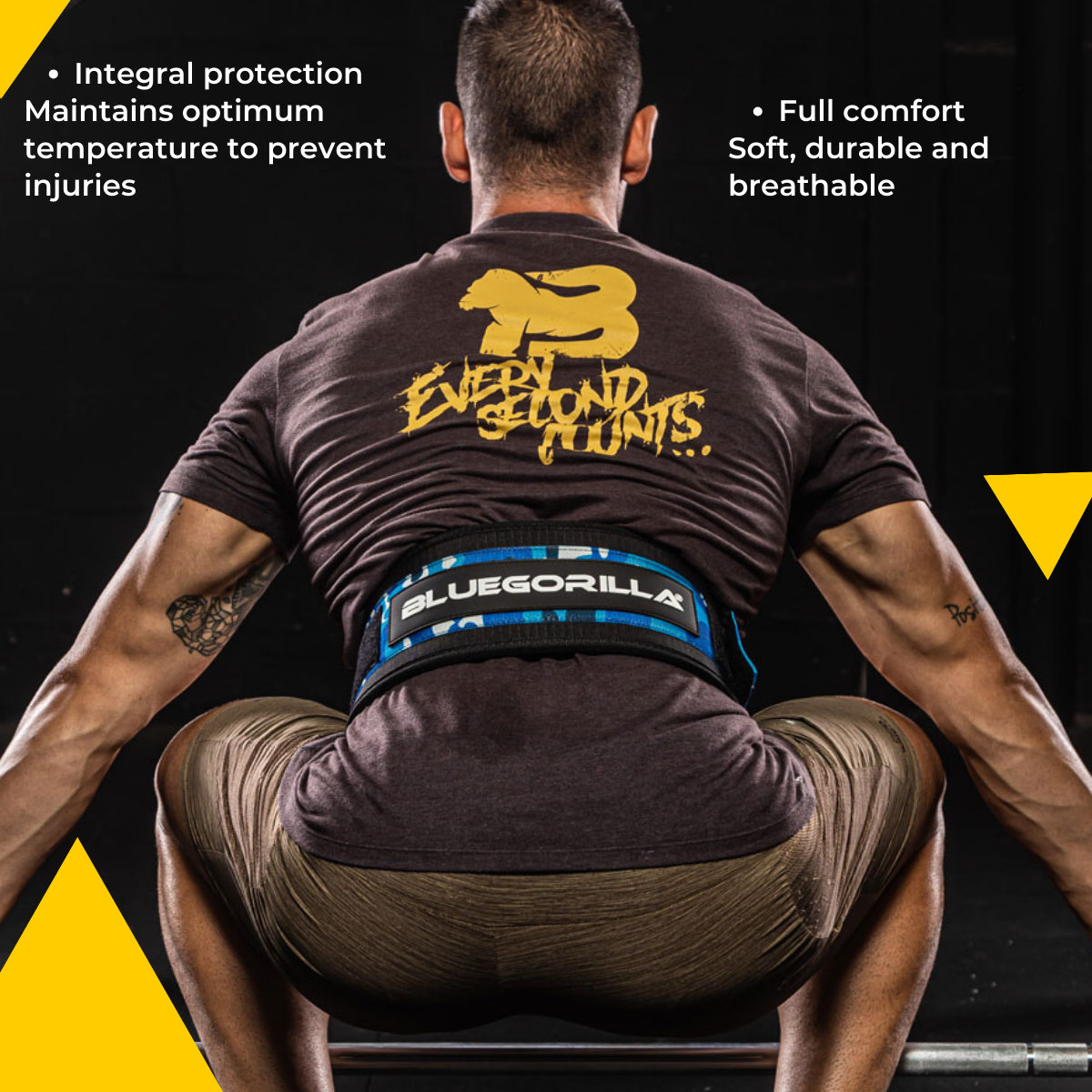 BLUEGORILLA® Cinturón Lumbar Gym. Levantamiento de Pesas y Entrenamiento. Parches. Diseñado para Altas Cargas