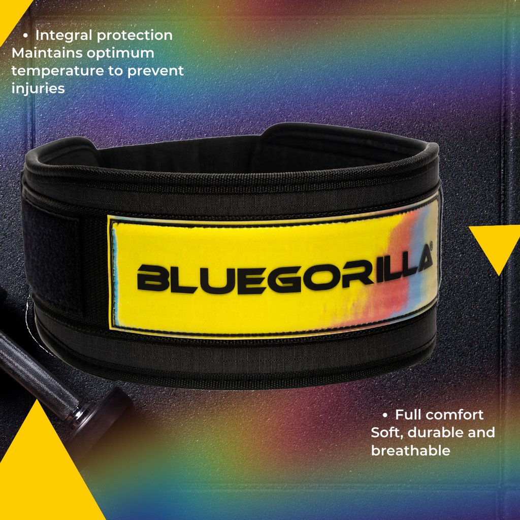BLUEGORILLA® Cinturón Lumbar Gym. Levantamiento de Pesas y Entrenamiento. Parches. Diseñado para Altas Cargas