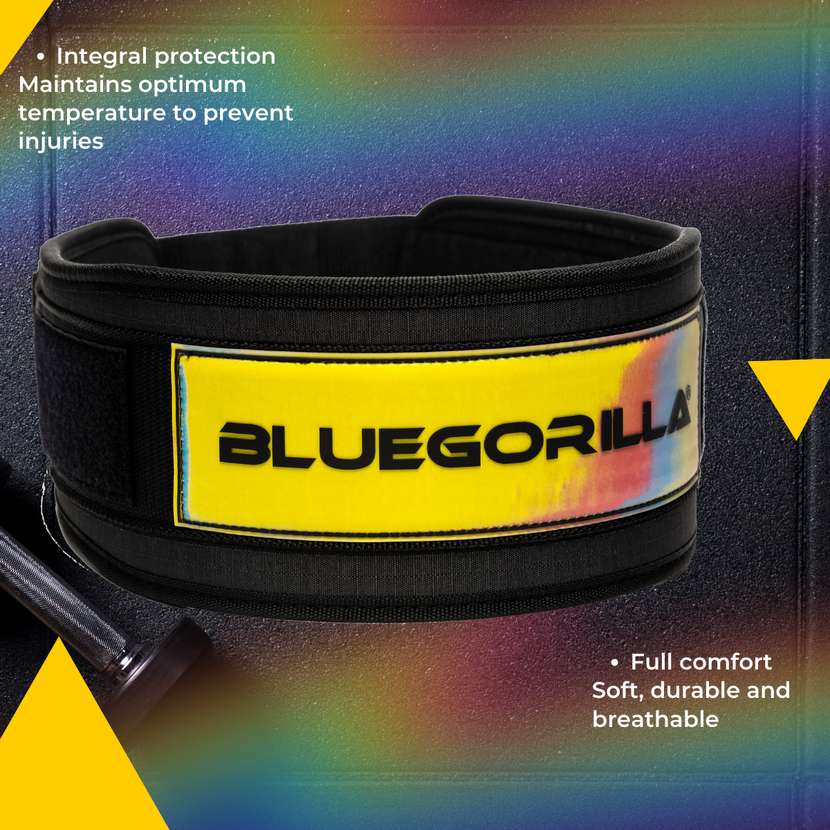 BLUEGORILLA® Cinturón Lumbar Gym. Levantamiento de Pesas y Entrenamiento. Parches. Diseñado para Altas Cargas
