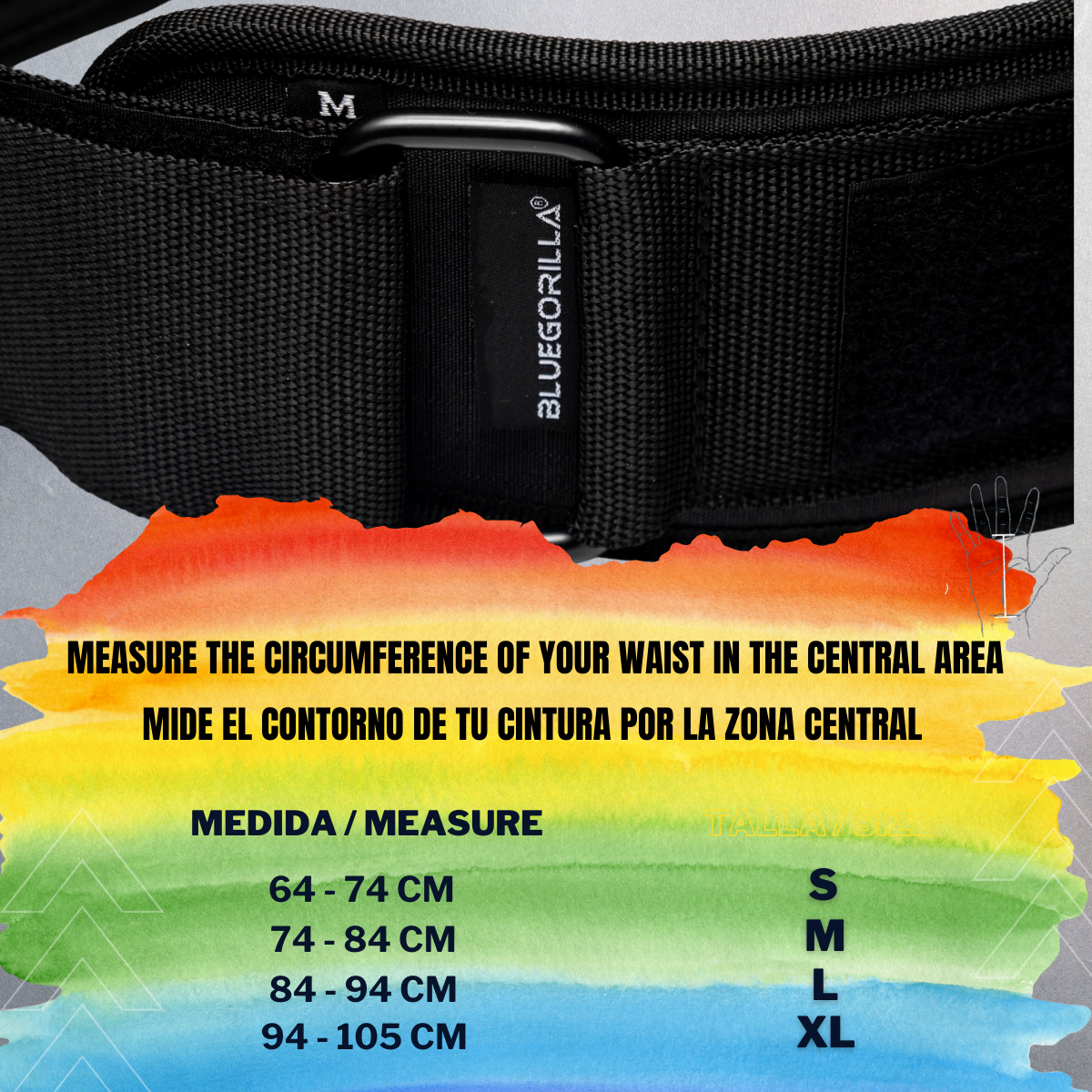 BLUEGORILLA® Cinturón Lumbar Gym. Levantamiento de Pesas y Entrenamiento. Parches. Diseñado para Altas Cargas