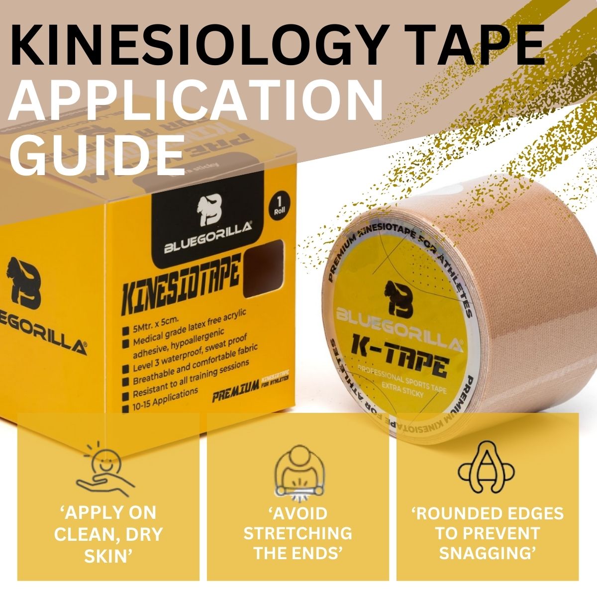 BLUEGORILLA® Premium Kinesiotape. Resistente al agua y al sudor (nivel 3). Sin latex. Llavero KB