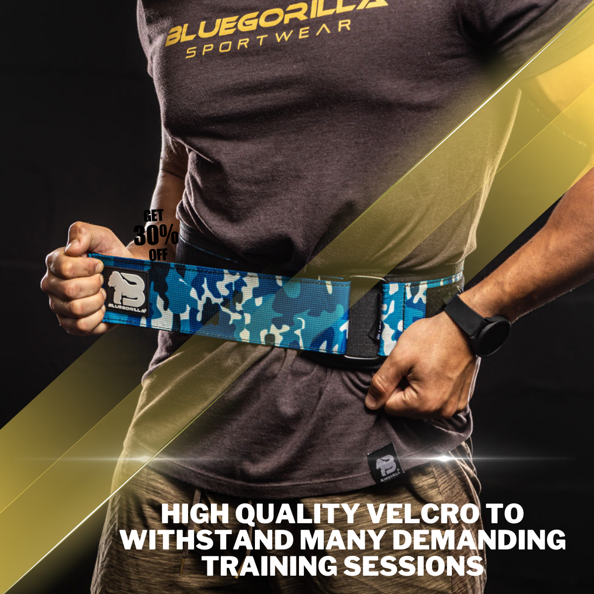 BLUEGORILLA® Cinturón Lumbar Gym. Levantamiento de Pesas y Entrenamiento. Parches. Diseñado para Altas Cargas