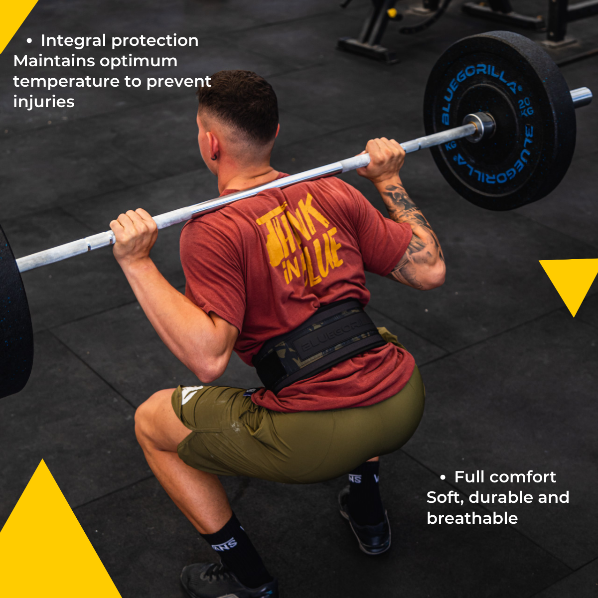 BLUEGORILLA® Cinturón Lumbar Gym. Levantamiento de Pesas y Entrenamiento. Parches. Diseñado para Altas Cargas