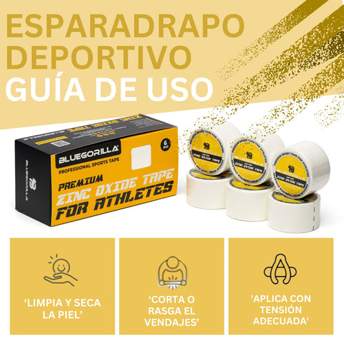 BLUEGORILLA® Esparadrapo Deportivo - Tape Oxido de Zinc - Pack 6 x 3,8cm. x 10mtr. Llavero KB