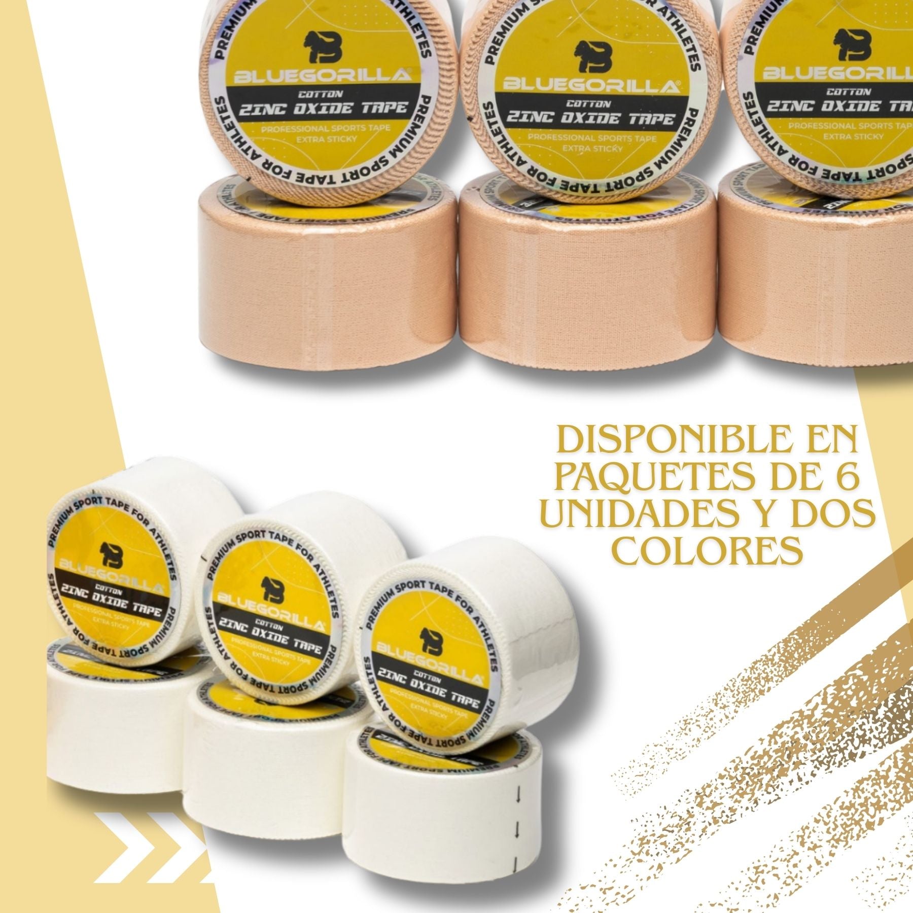 BLUEGORILLA® Esparadrapo Deportivo - Tape Oxido de Zinc - Pack 6 x 3,8cm. x 10mtr. Llavero KB