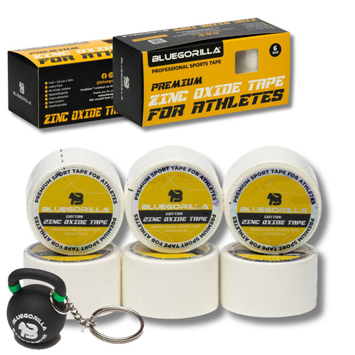 BLUEGORILLA® Esparadrapo Deportivo - Tape Oxido de Zinc - Pack 6 x 3,8cm. x 10mtr. Llavero KB
