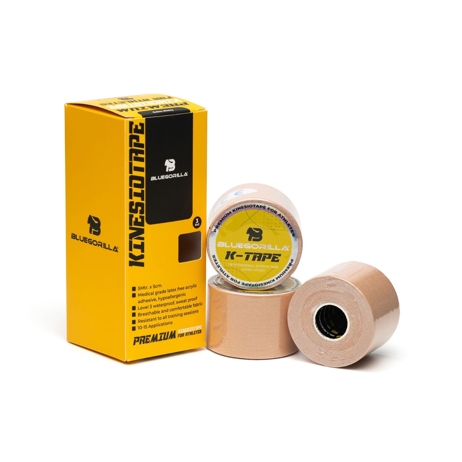 BLUEGORILLA® Premium Kinesiotape. Resistente al agua y al sudor (nivel 3). Sin latex. Llavero KB