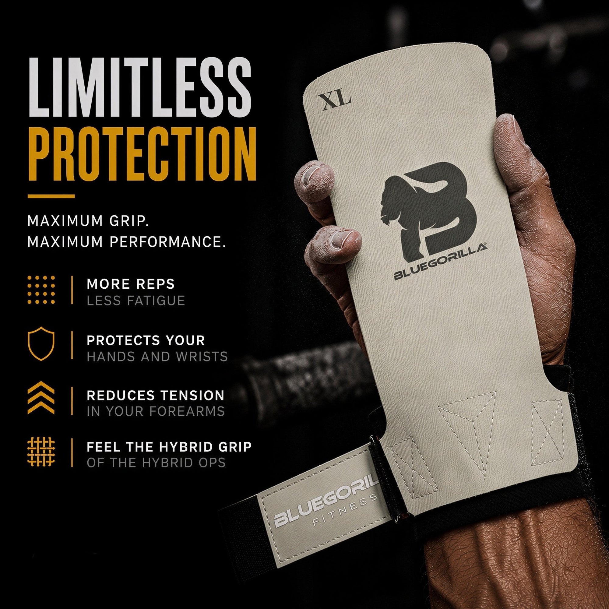 BLUEGORILLA Hybrid Force - Calleras Crossfit de Máximo Agarre con o Sin Magnesio, Grips Híbridos para Gimnasia y Calistenia, Protección Sin Agujeros, Muñequera Neopreno CR + Llavero Regalo
