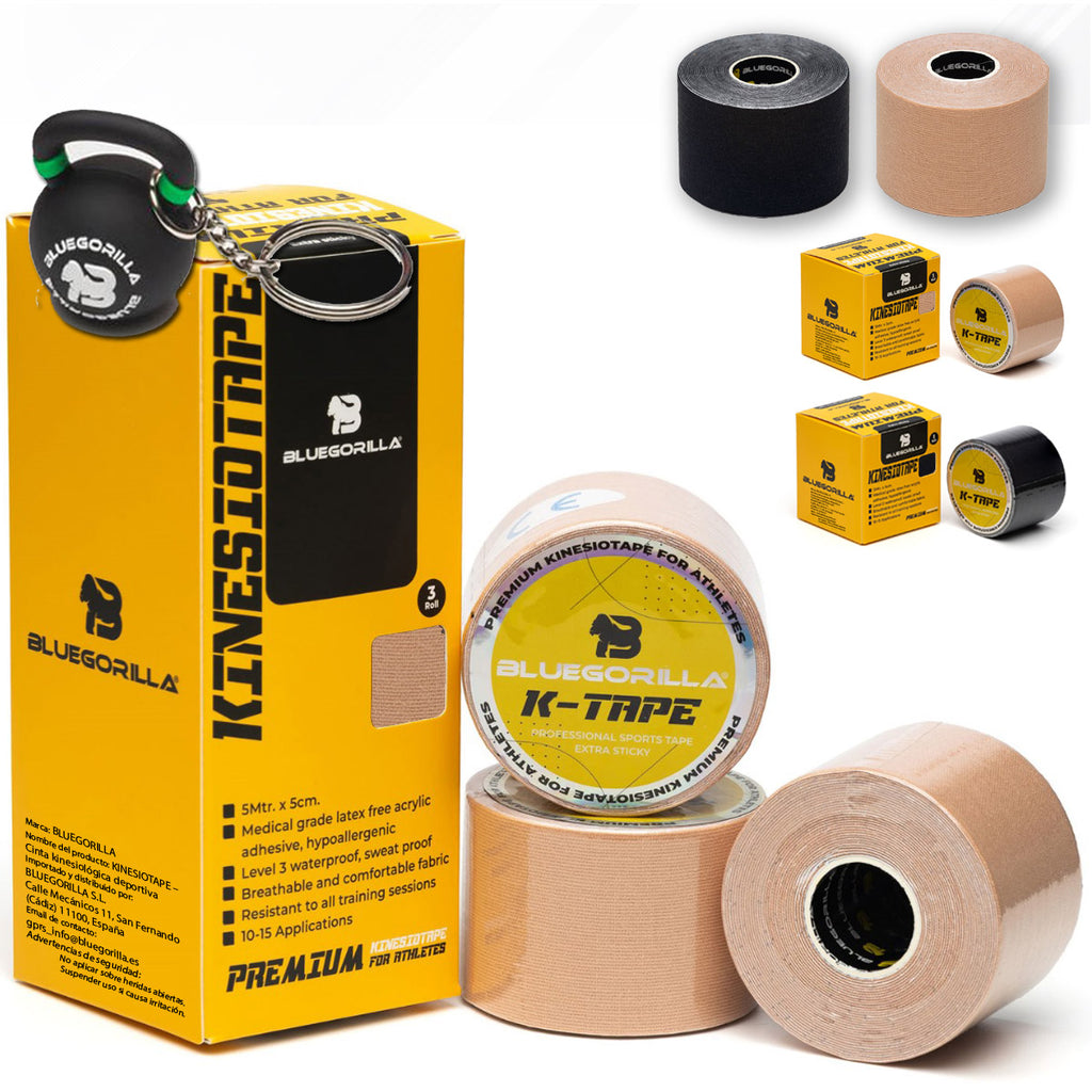 BLUEGORILLA® Premium Kinesiotape. Resistente al agua y al sudor (nivel 3). Sin latex. Llavero KB