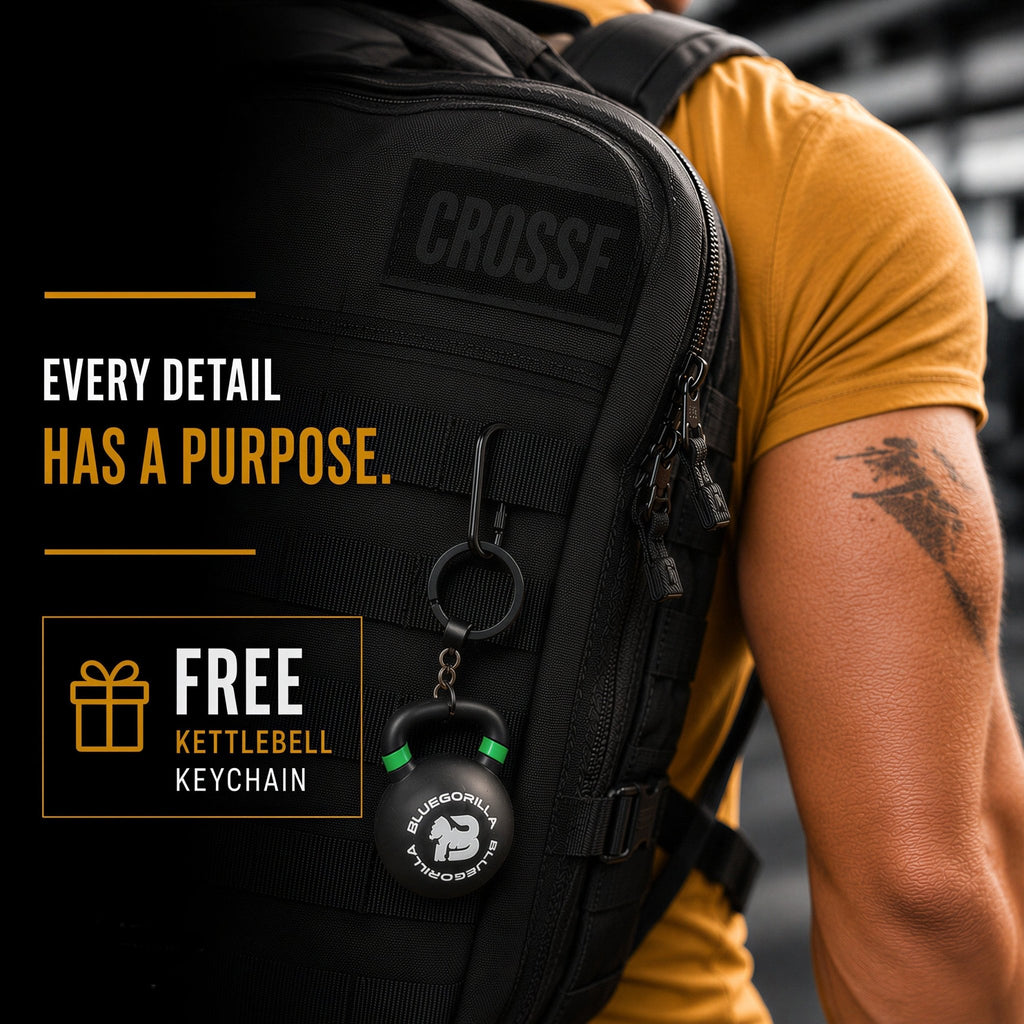 BLUEGORILLA - BLUEGORILLA Hybrid Force | Calleras CrossFit Máximo Agarre, Grips Híbridos Gimnasia y Calistenia - Rosa - Black CrossFit backpack with secure zipper, branded patch, and free kettlebell keychain for WOD training.