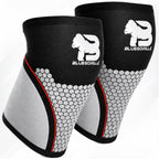 Par de rodilleras BLUEGORILLA de neopreno de 7 mm en negro y gris con panel hexagonal y logo de la marca
