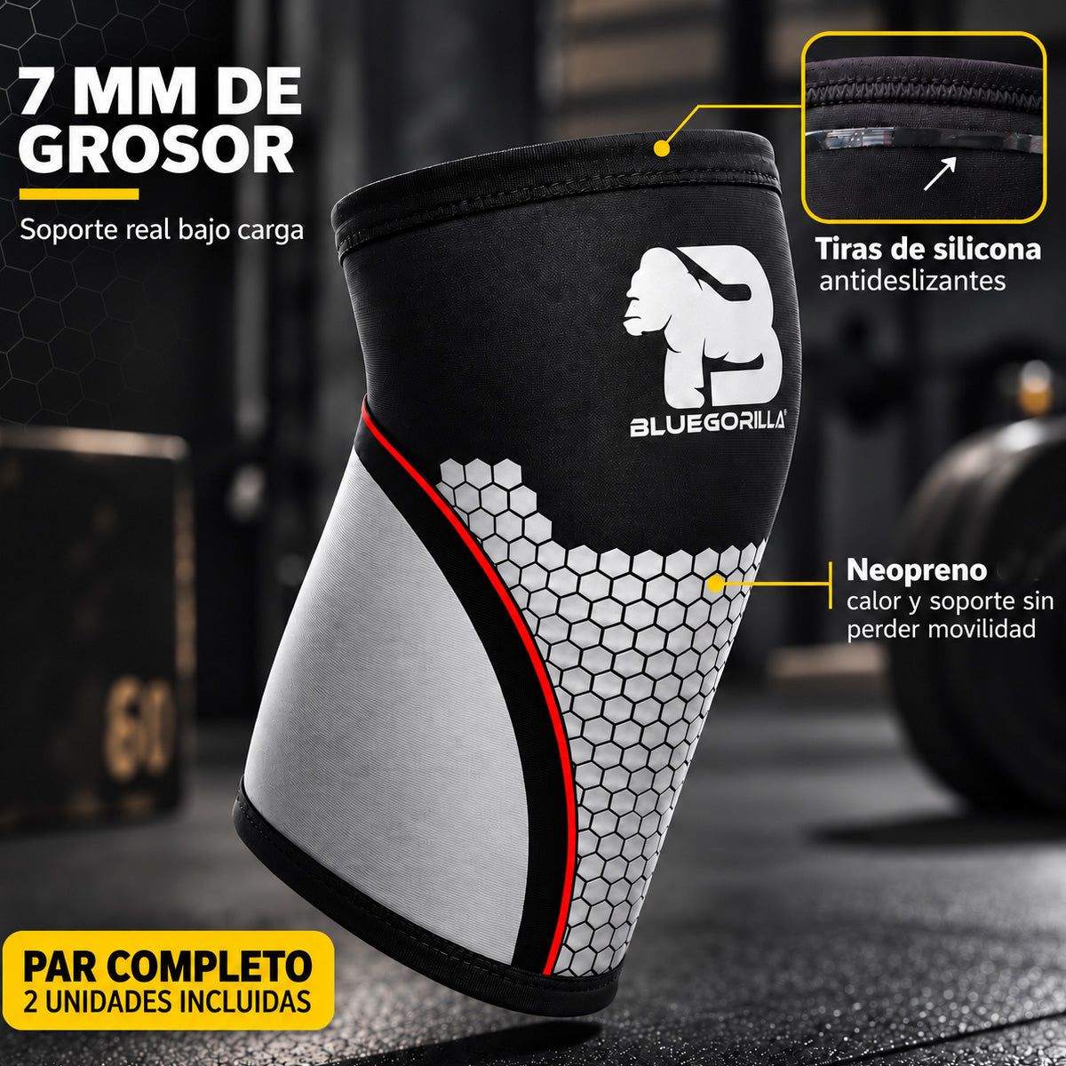 BLUEGORILLA® Rodilleras Neopreno 7 mm · Sentadilla Pesada y CrossTraining (par)