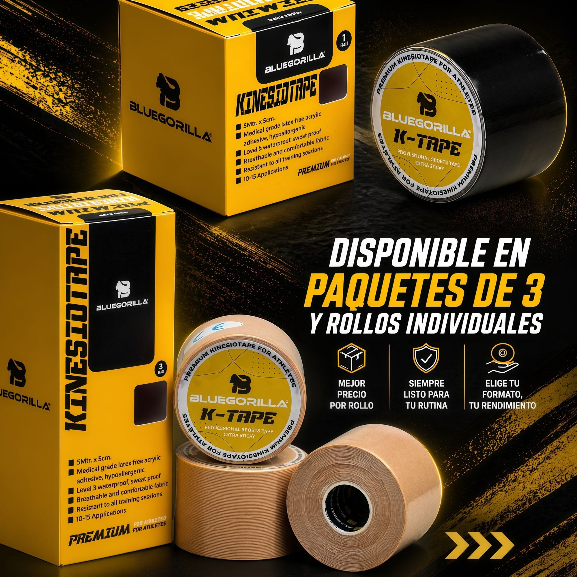 BLUEGORILLA® Premium Kinesiotape. Resistente al agua y al sudor (nivel 3). Sin latex. Llavero KB - BLUEGORILLA