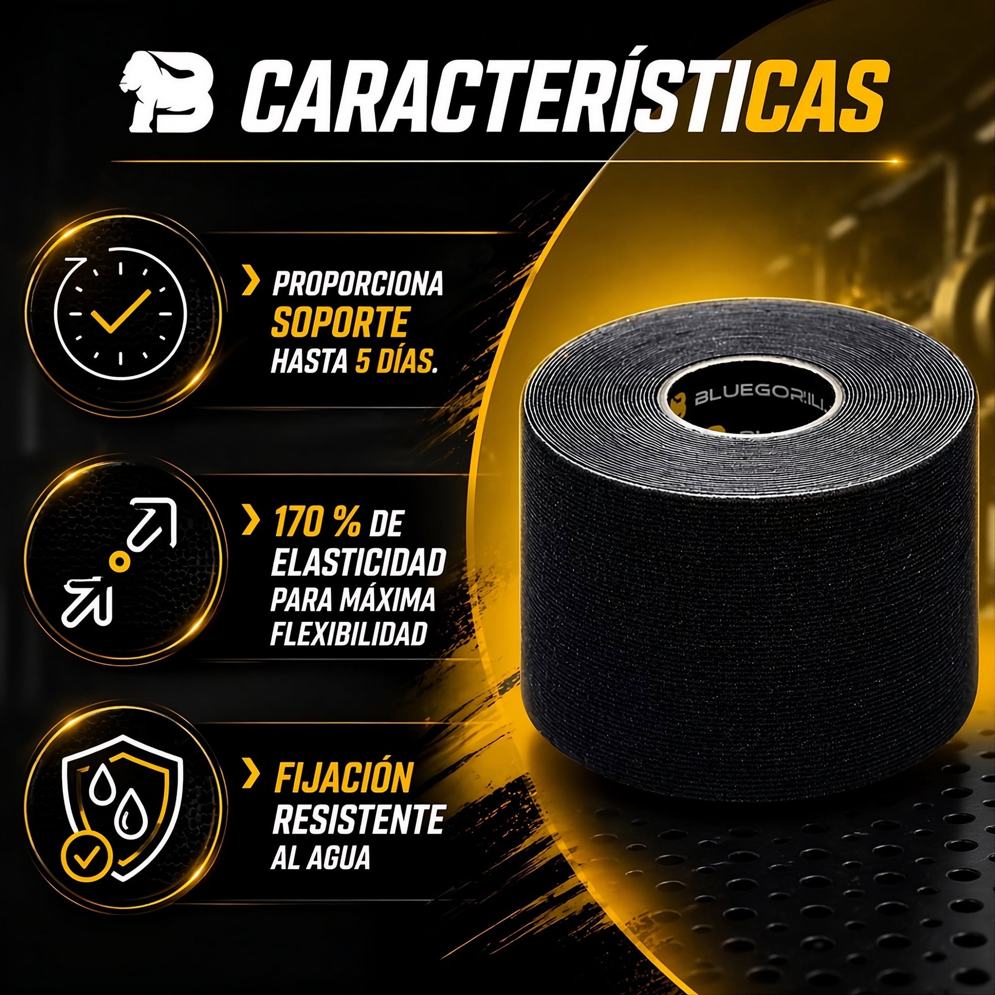 BLUEGORILLA® Premium Kinesiotape. Resistente al agua y al sudor (nivel 3). Sin latex. Llavero KB - BLUEGORILLA