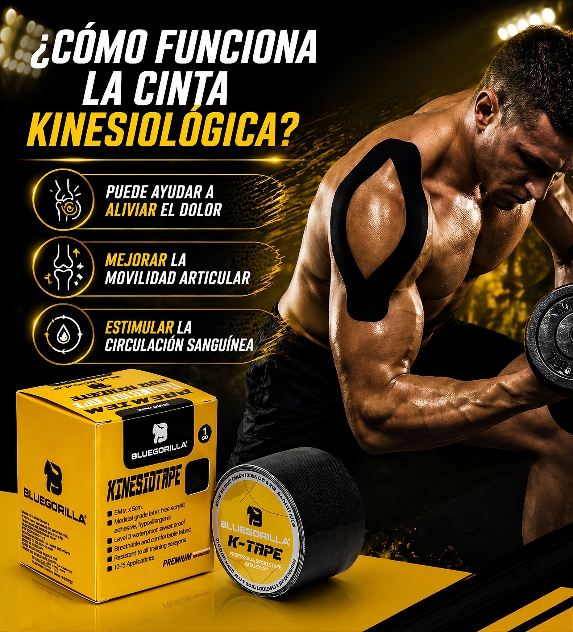 BLUEGORILLA® Premium Kinesiotape. Resistente al agua y al sudor (nivel 3). Sin latex. Llavero KB - BLUEGORILLA