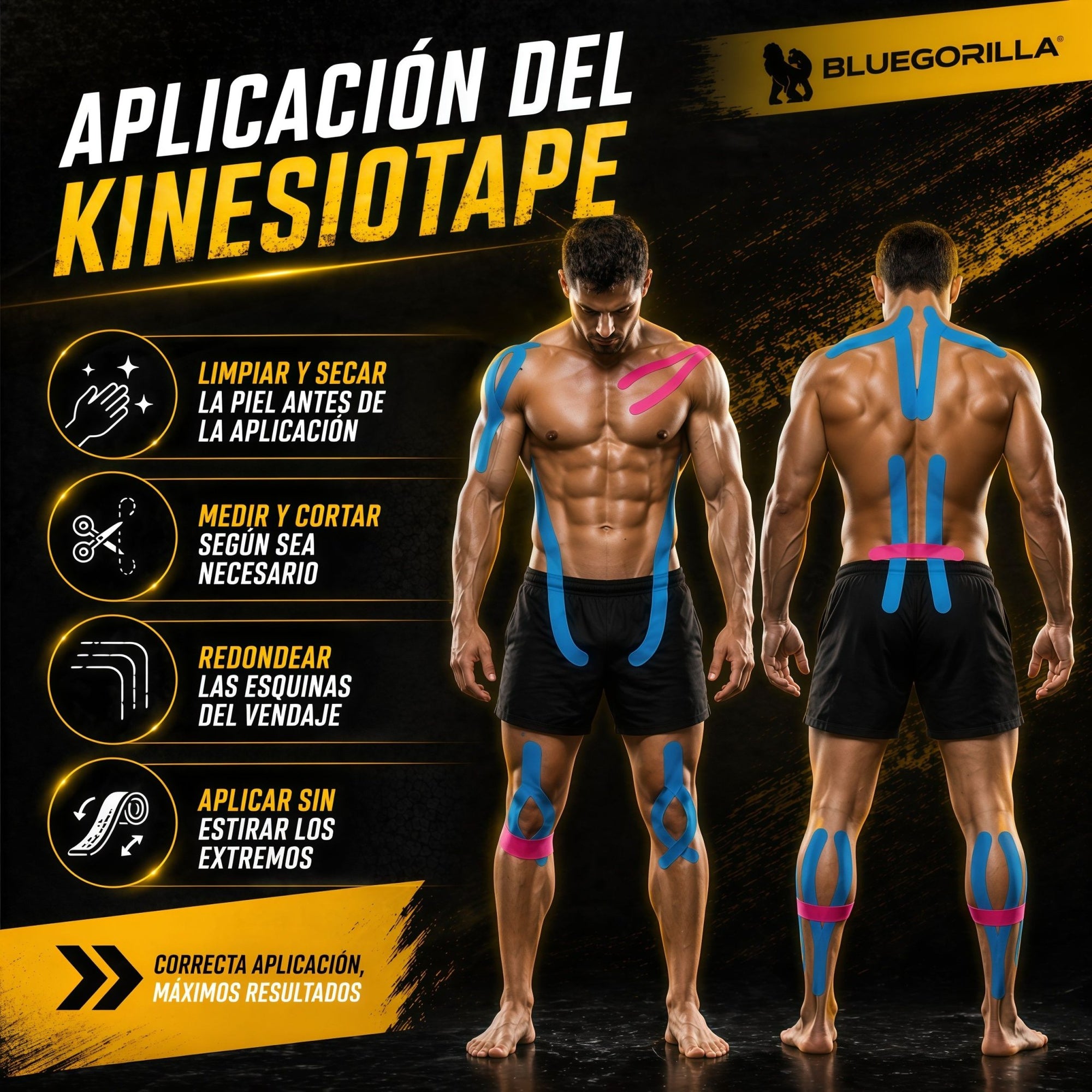 BLUEGORILLA® Premium Kinesiotape. Resistente al agua y al sudor (nivel 3). Sin latex. Llavero KB - BLUEGORILLA