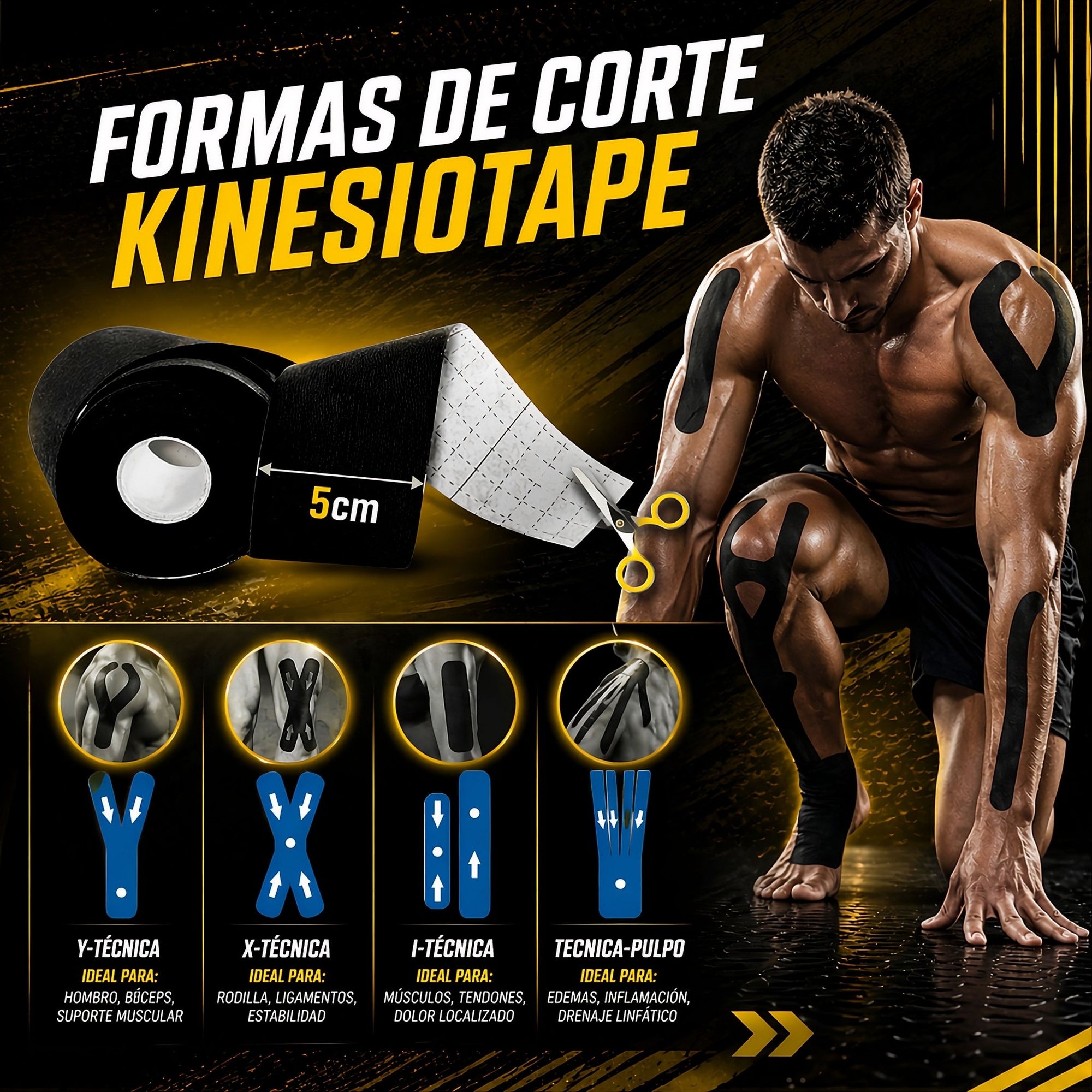 BLUEGORILLA® Premium Kinesiotape. Resistente al agua y al sudor (nivel 3). Sin latex. Llavero KB - BLUEGORILLA