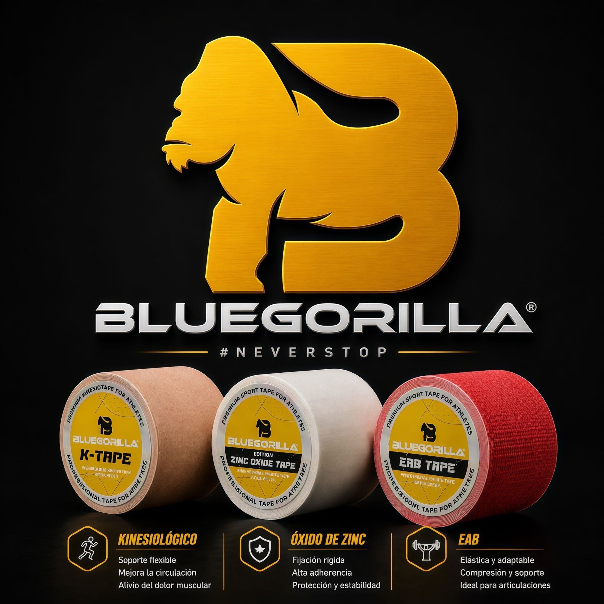 BLUEGORILLA® Premium Kinesiotape. Resistente al agua y al sudor (nivel 3). Sin latex. Llavero KB - BLUEGORILLA