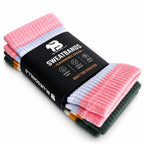 BLUEGORILLA - BLUEGORILLA® Muñequeras de Sudor Deportivas (Sweatbands) · Pack de 2 Pares - Miami - crossfit, crosstraining, miami, muñequeras, pack, sweatbands, tactical - Two pairs of ribbed sports sweatbands in coral pink and gray, wrapped in a black Sweatbands label.
