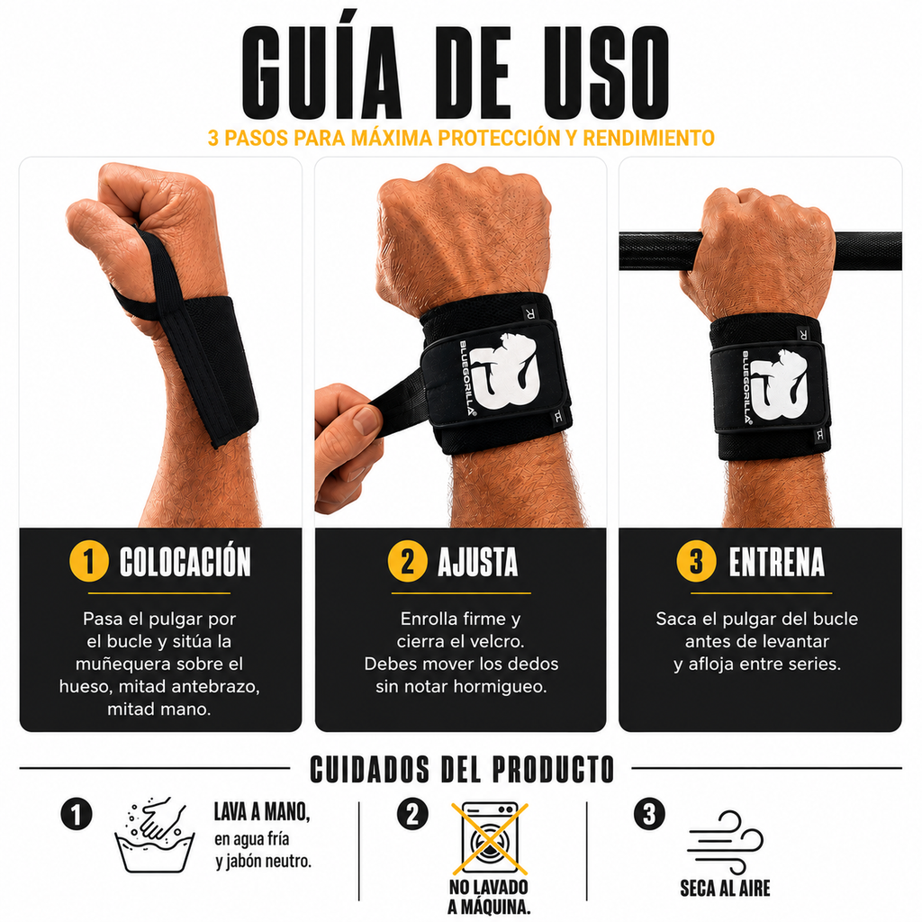 BLUEGORILLA® Muñequeras Performance – CrossFit y Halterofilia | Nylon 40 cm con bucle de pulgar