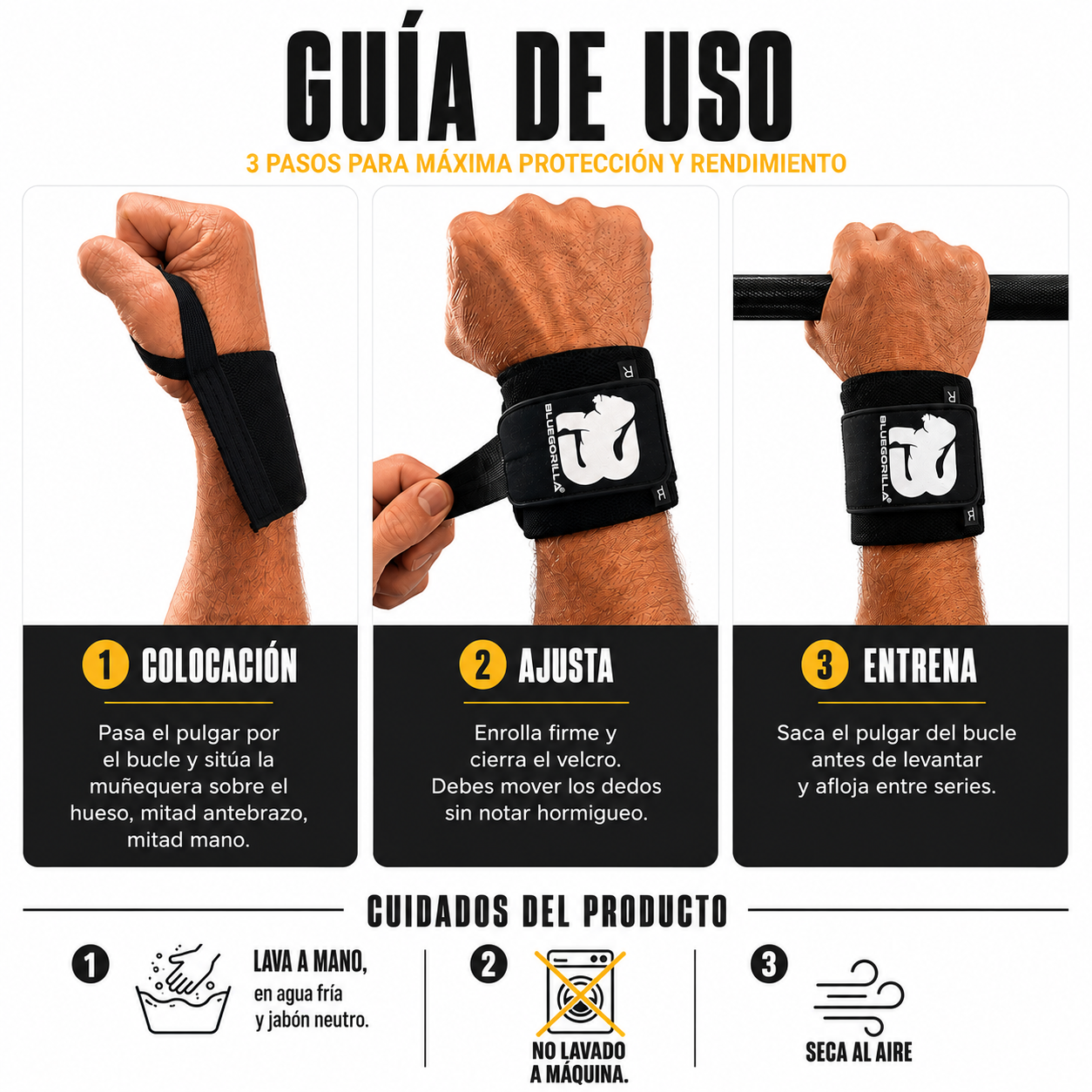 BLUEGORILLA® Muñequeras Performance – CrossFit y Halterofilia | Nylon 40 cm con bucle de pulgar