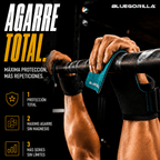 BLUEGORILLA - BLUEGORILLA® QUAD FORCE – Calleras CrossTraining y Functional | Grip RX, neopreno reforzado - M - Black and blue neoprene CrossFit grip pads with wrist support for gymnastics and WOD training.