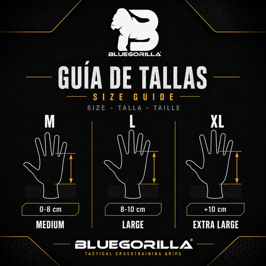 Guía de tallas de las calleras BLUEGORILLA: M, L y XL