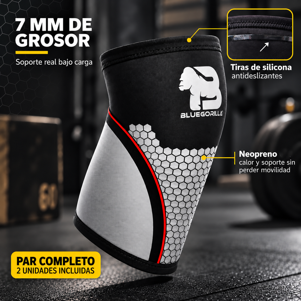 BLUEGORILLA® Rodilleras Neopreno 7 mm · Sentadilla Pesada y CrossTraining (par)