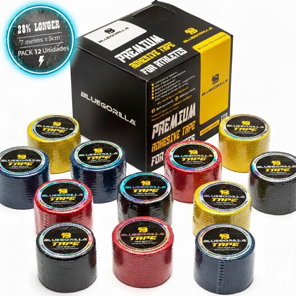 BLUEGORILLA - BLUEGORILLA® Tape Premium 5cm x 7mtr. (varios pack) - 6 Multicolor - BlueGorilla Premium 5cm x 7m CrossFit grip tape pack in red, black, yellow, and blue for gymnastics training.