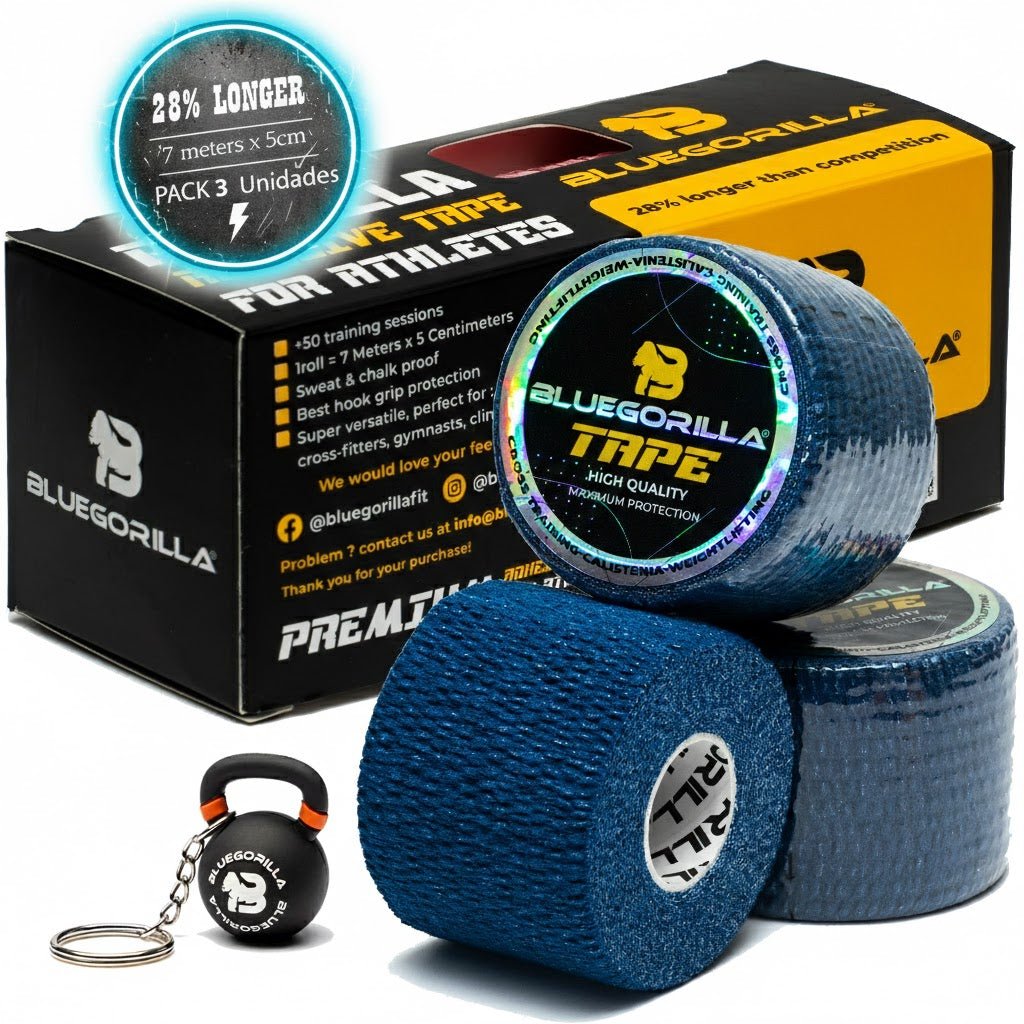 BLUEGORILLA - BLUEGORILLA® Tape Premium 5cm x 7mtr. (varios pack) - 6 Multicolor - BlueGorilla Premium blue grip tape rolls for CrossFit, gymnastics, and WOD training with black and yellow branded box.
