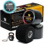 BLUEGORILLA - BLUEGORILLA® Tape Premium 5cm x 7mtr. (varios pack) - 6 Multicolor - Black BlueGorilla Tape rolls with textured grip surface, displayed with branded packaging and kettlebell for CrossFit,.